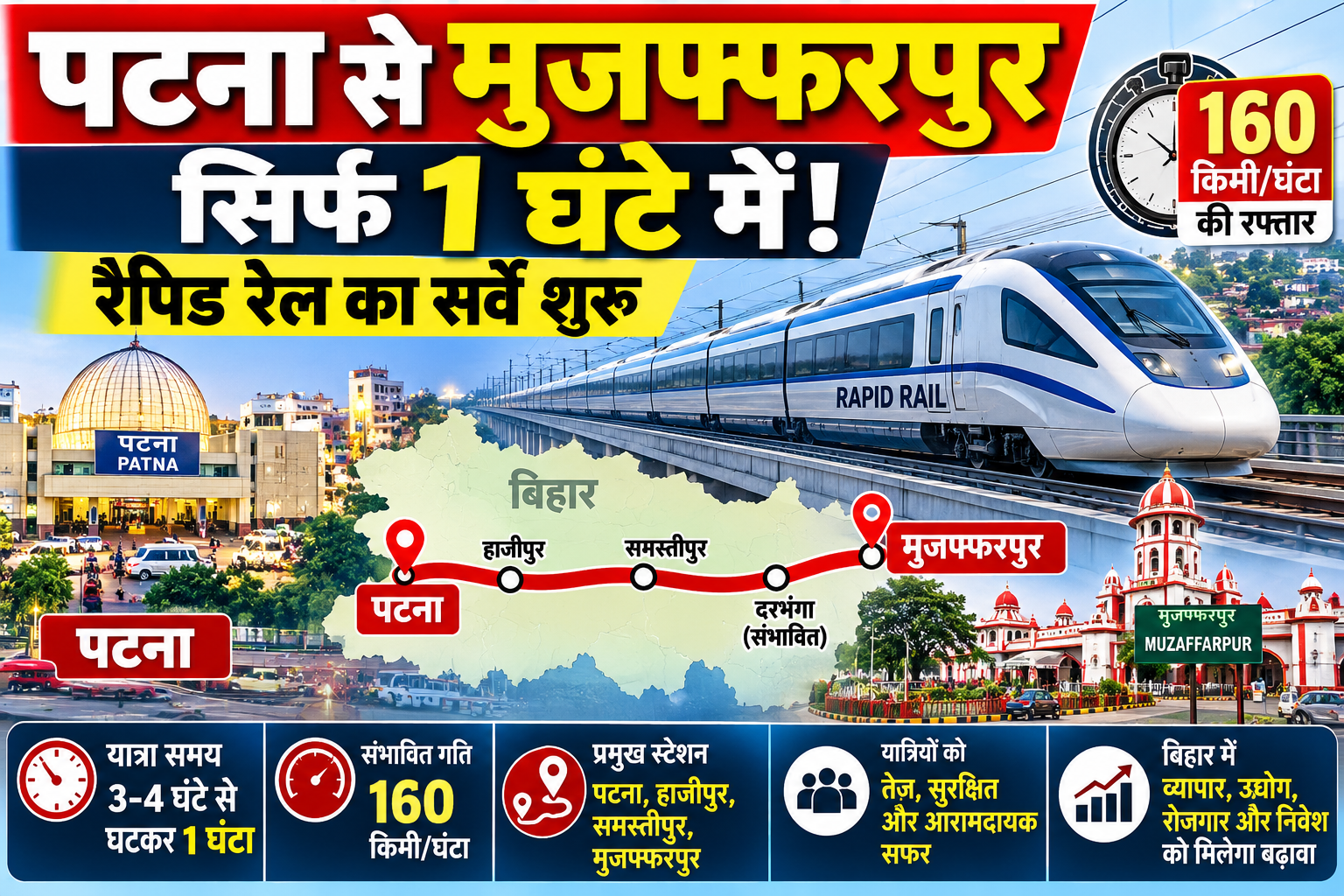 “बिहार में दौड़ेगी रफ्तार! पटना–मुजफ्फरपुर रैपिड रेल का सर्वे शुरू, 1 घंटे में सफर का लक्ष्य”