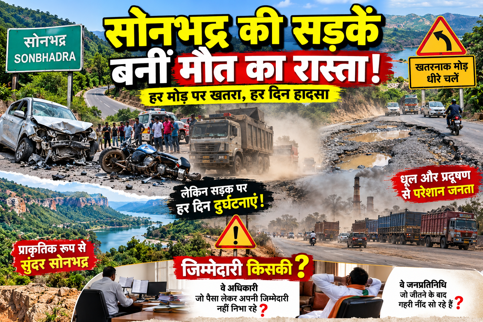 सोनभद्र की सड़कें बनीं सवाल: आखिर हादसों की जिम्मेदारी किसकी?